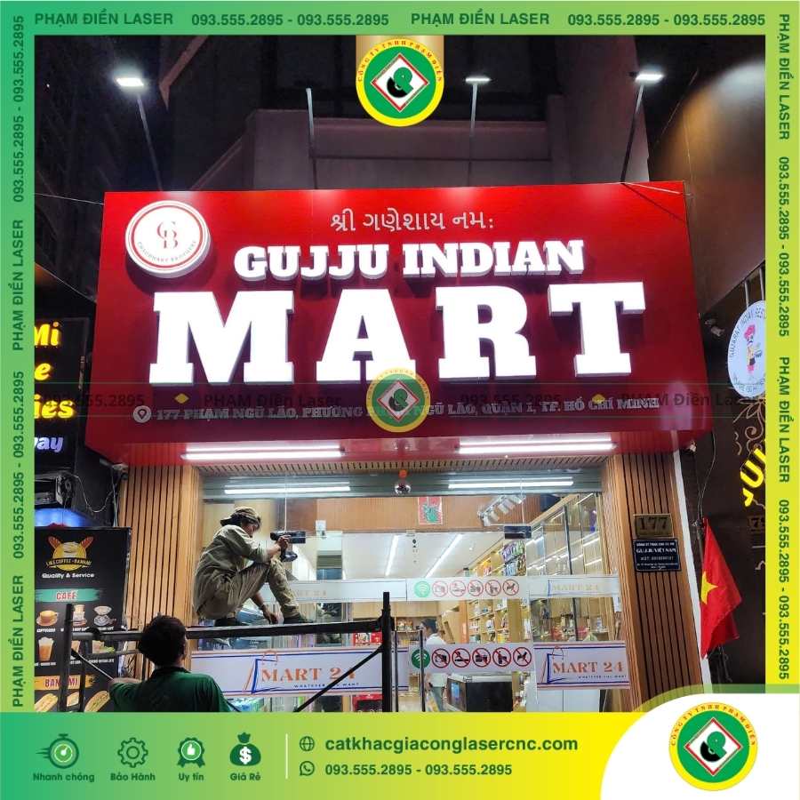 Cấu tạo thiết kế biển hiệu Alu Gujju Indian Mart 4mx2m